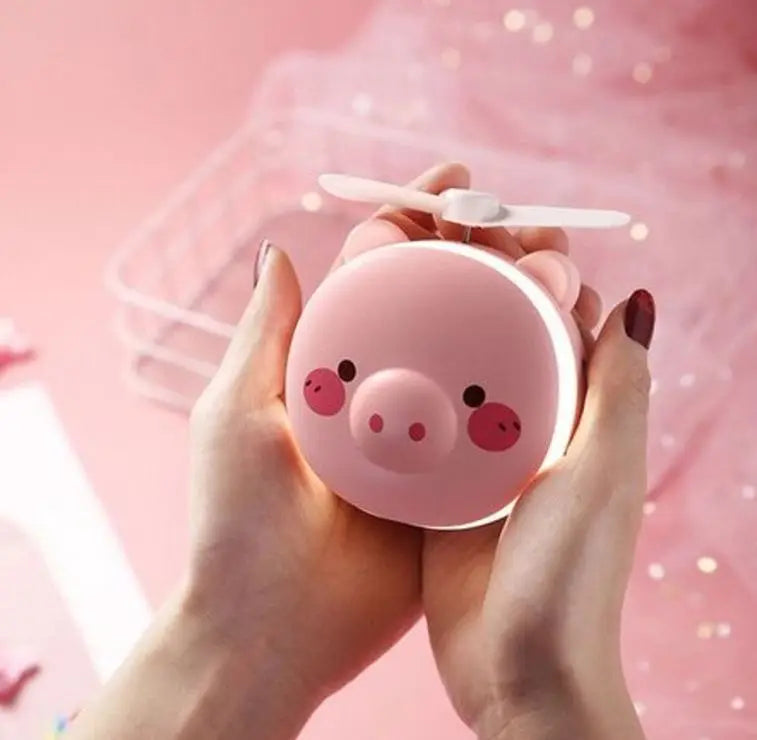 Espelho de Maquiagem Portátil com Luzes de Led e Ventilador - Happy Pig